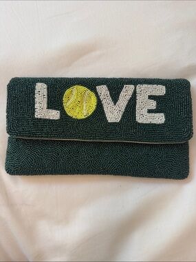Lisi Lerch Beaded 'LOVE' Tennis Accent Clutch - Dark Green